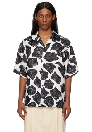 Marni White & Black Cybele Print Silk Bowling Shirt
