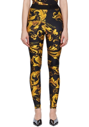 Versace Jeans Couture Black & Gold Lycra Barocco Leggings