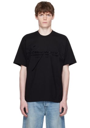 Ferragamo Black Crew Neck Printed Signature T-shirt