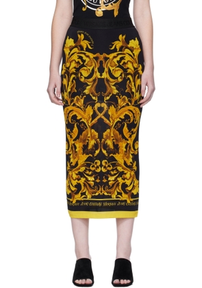 Versace Jeans Couture Black & Yellow Porcelain Barocco Midi Skirt