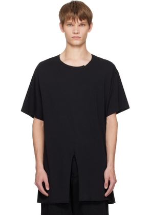 YOHJI YAMAMOTO Black Single Jersey Slit Round Neck T-shirt