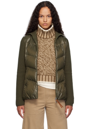 Moncler Khaki Padded Wool Zip-Up Down Cardigan