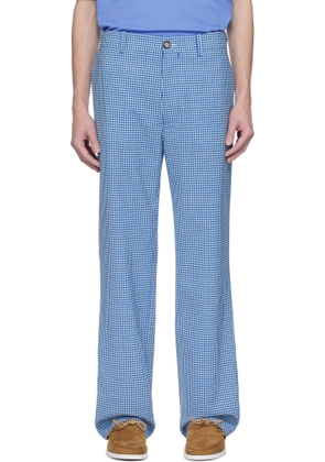 Marni Blue & White Wool Blend Gingham Trousers