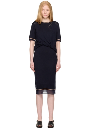 3.1 Phillip Lim Navy Draped Knit & Organza Midi Dress