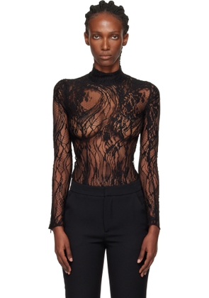 Balmain Black Long-Sleeved Lace Bodysuit