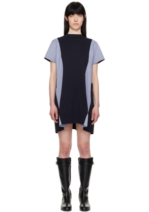 sacai Navy Poplin & Knit Minidress