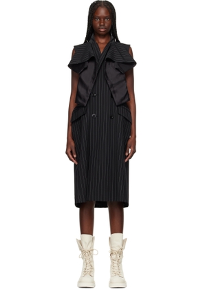 sacai Black Wool Silk Suiting Midi Dress