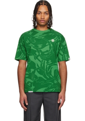 AAPE by A Bathing Ape Green Moonface Logo Camo T-shirt