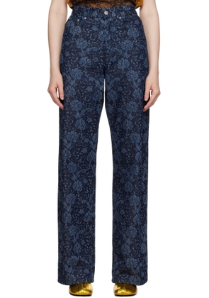 Dries Van Noten Indigo Printed Denim Jeans