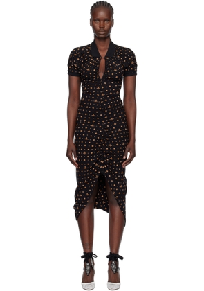 Vivienne Westwood Black Printed Piquet Pulling Midi Dress
