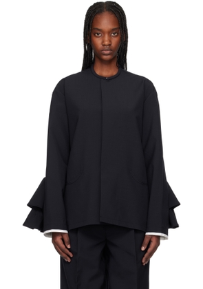 AO YES Navy Round Collar Ruffle Blazer