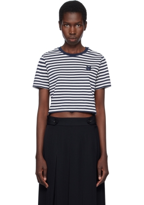 Maison Kitsuné Navy & White Bold Fox Head Patch Multi Stripes Baby T-shirt