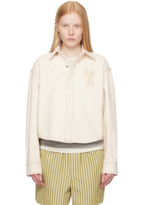 AMI Paris Beige Cotton Ami de Coeur Cropped Denim Shirt