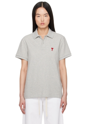 AMI Paris Gray Cotton Ami de Coeur Polo