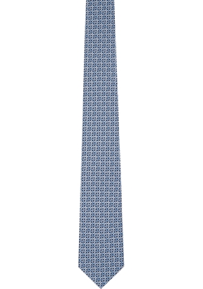 Ferragamo Blue Gancini Print Silk Tie