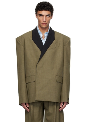 Mugler Khaki Contrasted Collar Tailored Blazer