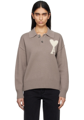 AMI Paris Taupe Wool Ami de Coeur Polo