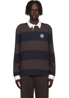 Lacoste Brown & Navy Relaxed Fit Striped Rugby Polo