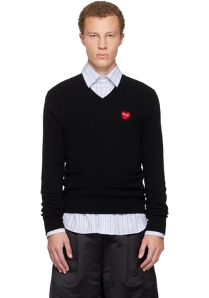 COMME des GARÇONS PLAY Black Knit Rhinestone Emblem Heart Sweater