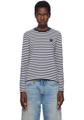 Maison Kitsuné Navy & White Bold Fox Head Patch Multi Stripes T-shirt