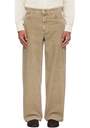 COOR Beige Corduroy Washed Semi Wide Trousers