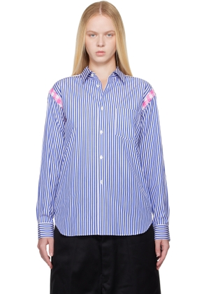 Comme des Garçons Shirt Blue & White Striped Gingham Trim Shirt