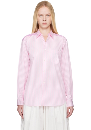 Comme des Garçons Shirt Pink & White Striped Gingham Trim Shirt