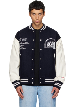 BAPE Navy Kazuki Kuraishi Edition Multi Logo Varsity Down Jacket