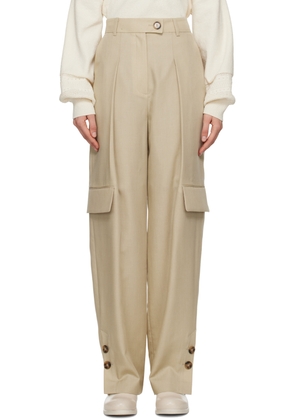 J KOO Beige Pleated Trousers