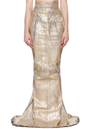Rick Owens Gold Megacrust Stretch Denim Lido Maxi Skirt