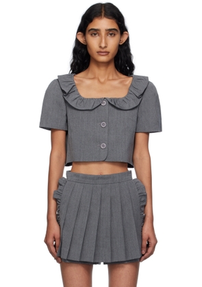 Pushbutton Gray Frilled Neck Cropped Top