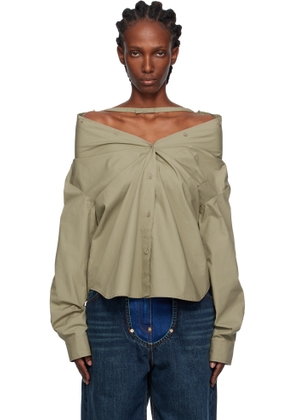 Pushbutton Khaki Dropped Shoulder Shirt