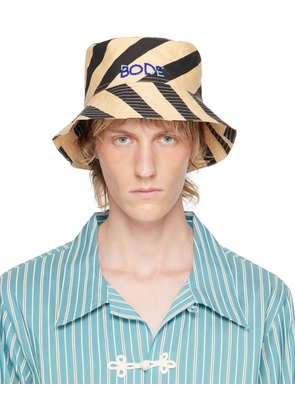 Bode Beige & Black Domino Stripe Bucket Hat