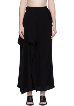 YOHJI YAMAMOTO Black Draped High Waist Midi Skirt