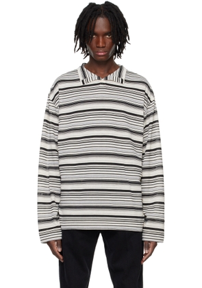 System Black High Neck Striped Polo