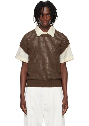 System Brown Cap Sleeve Knit T-shirt