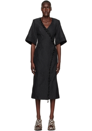 GANNI Black Beaded Fringe Midi Dress