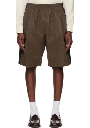 System Brown Side Detail Faux-Suede Shorts