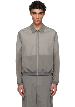 AMOMENTO Gray Sheer Zip-Up Shirt
