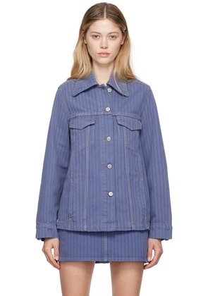 GANNI Blue Stripe Overdyed Denim Jacket