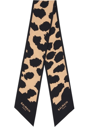 Balmain Beige & Black Leopard Print Silk Bandana