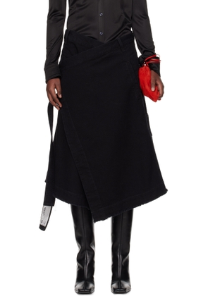 LU'U DAN Black Apron Denim Midi Skirt