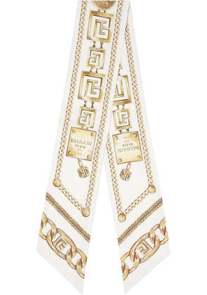 Balmain White Printed Silk 'Balmain Chains' Bandana