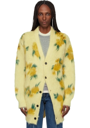 Jil Sander Yellow Mohair Silk Floral Knit Cardigan