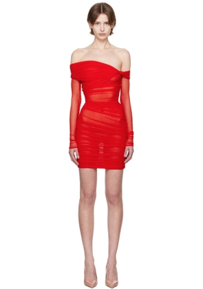 Mugler Red Off-Shoulder Ruched Minidress