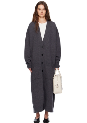Jil Sander Gray Long V-Neck Knitted Cardigan