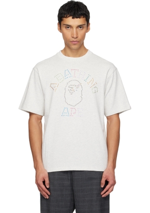 BAPE Gray Rhinestone College Relaxed Fit T-shirt