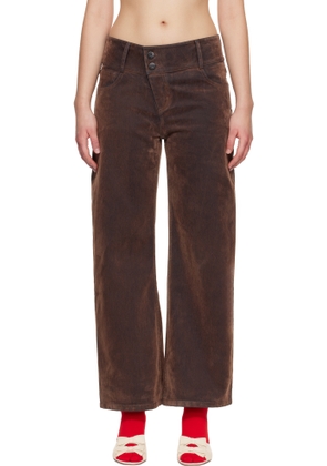 CPLUS Series Brown Flocked Washed Jeans