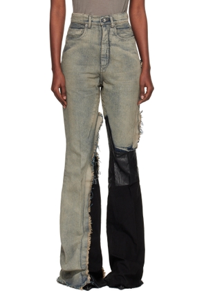 Rick Owens Gray & Black Concordians Bolan Bootcut Jeans