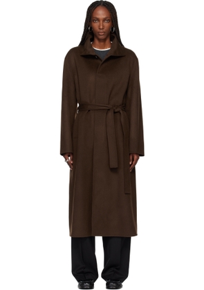 TONYWACK Brown Hand-Made Wool Cashmere Stand-Collar Coat